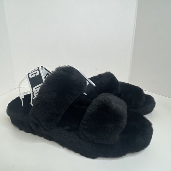 NEW Authentic UGG Brand Women's Oh Yeah Slide Fluffy Soft Slippers Shoes Black 7 - Picture 2 of 8